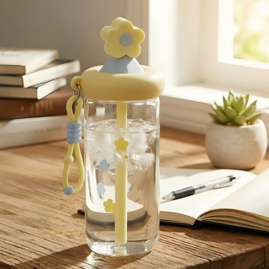 Glass Sipper Cup Stylish Drinking Glass with Straw
