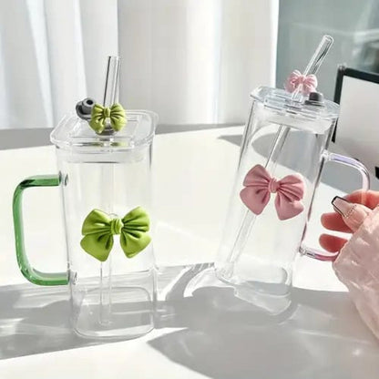 Straw Glass Bottle 450ML Portable Drinking Cup