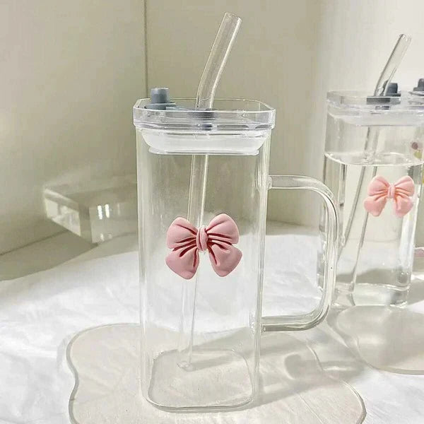 Straw Glass Bottle 450ML Portable Drinking Cup