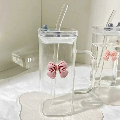 Straw Glass Bottle 450ML Portable Drinking Cup