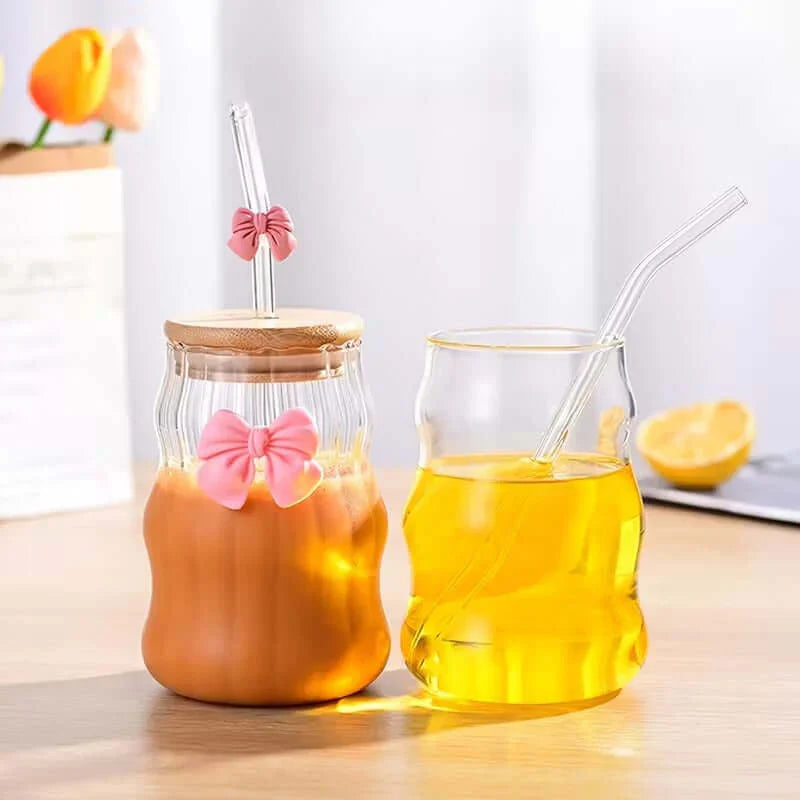 450ML Glass Straw Cup With Lid Portable Drinking Glass