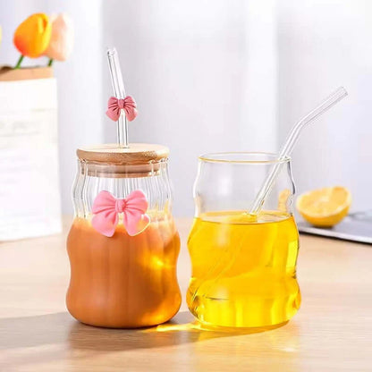 450ML Glass Straw Cup With Lid Portable Drinking Glass