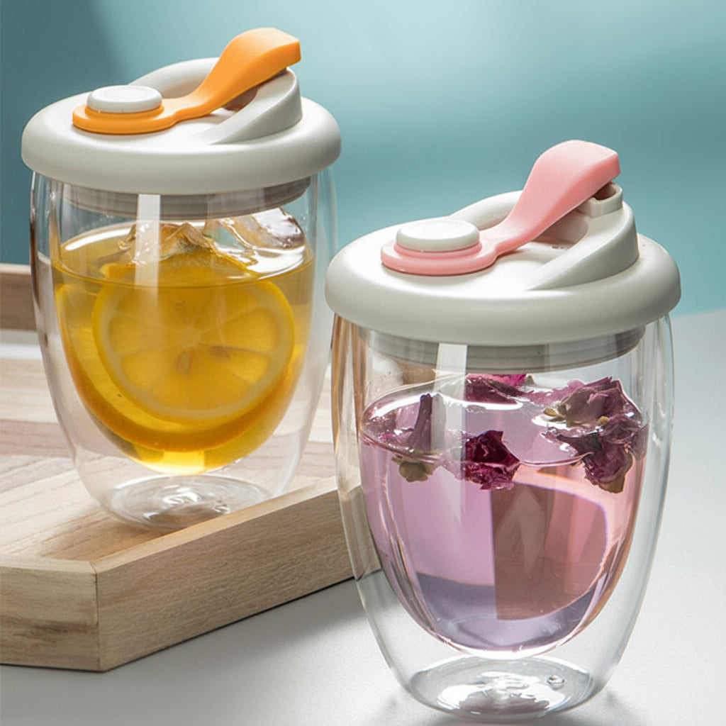 Double Wall Glass Mug With Lid